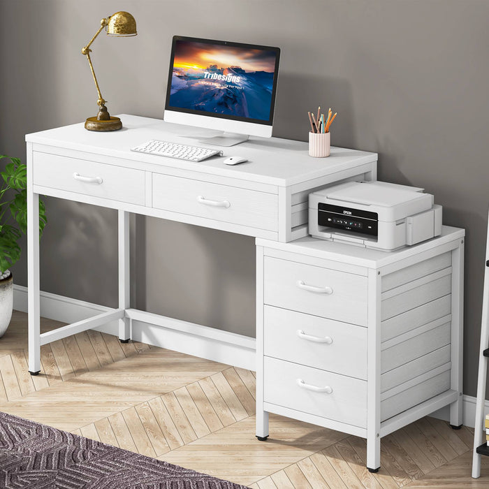 5-Drawer Computer Desk, Study Writing Table with Reversible Drawer Cabinet Tribesigns