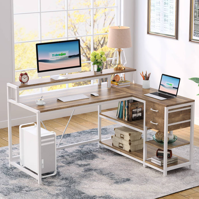 Tribesigns L-Shaped Desk, Industrial Corner Desk with Drawer & Storage Shelves Tribesigns