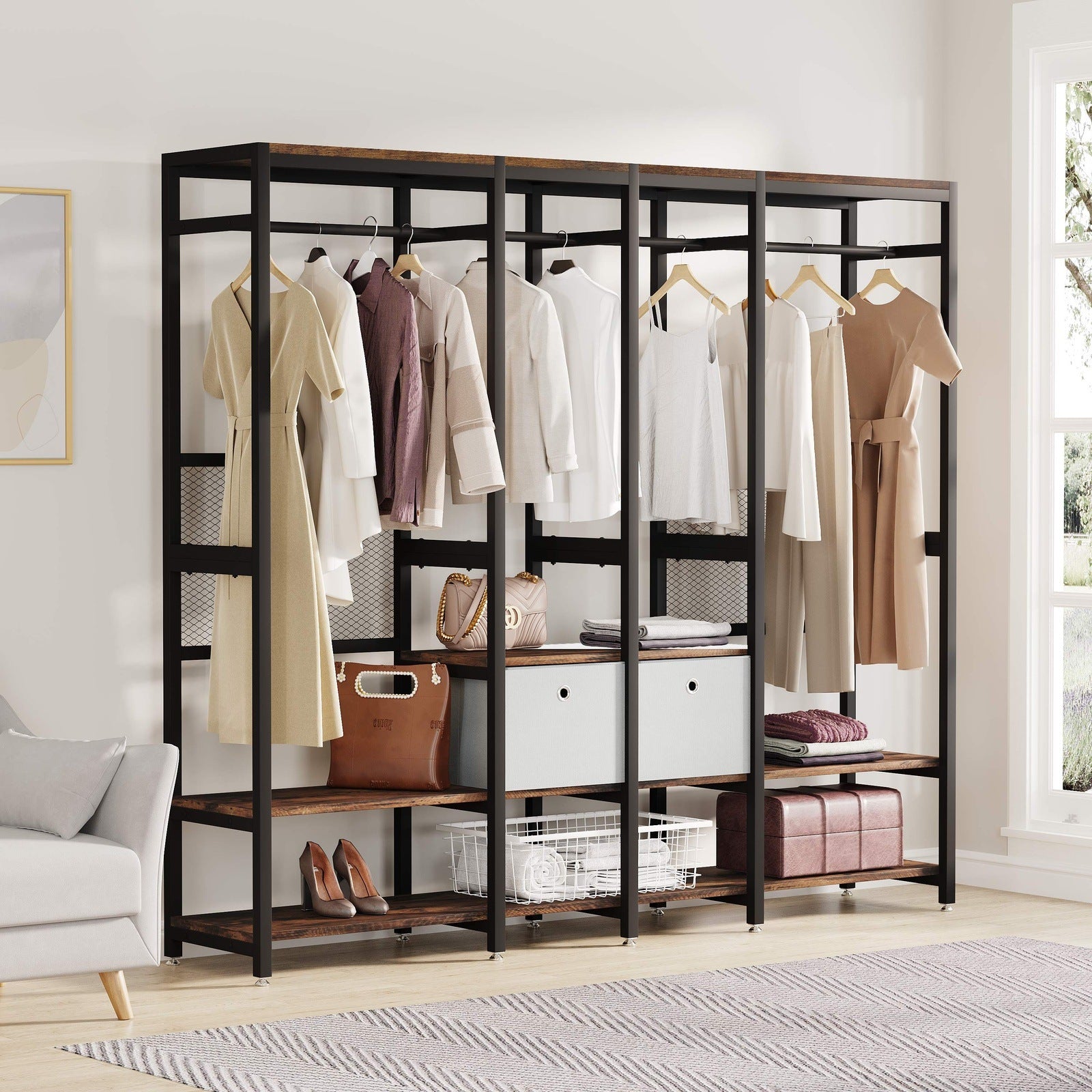 Extra Large Freestanding Closet Organizer with Shelves and Hanging