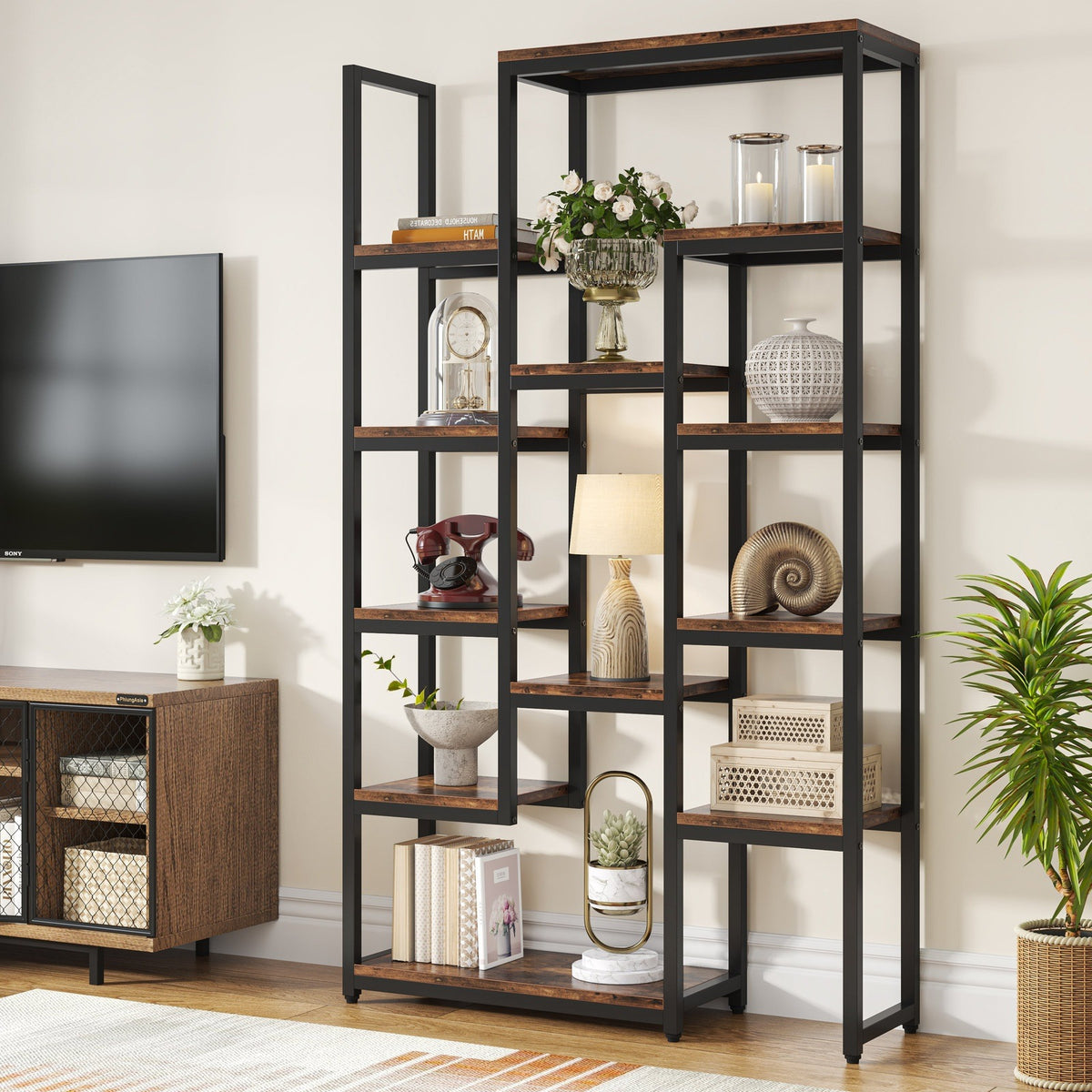 6-Tier Wood Bookcase, 72 Large Tall Bookshelf with Storage