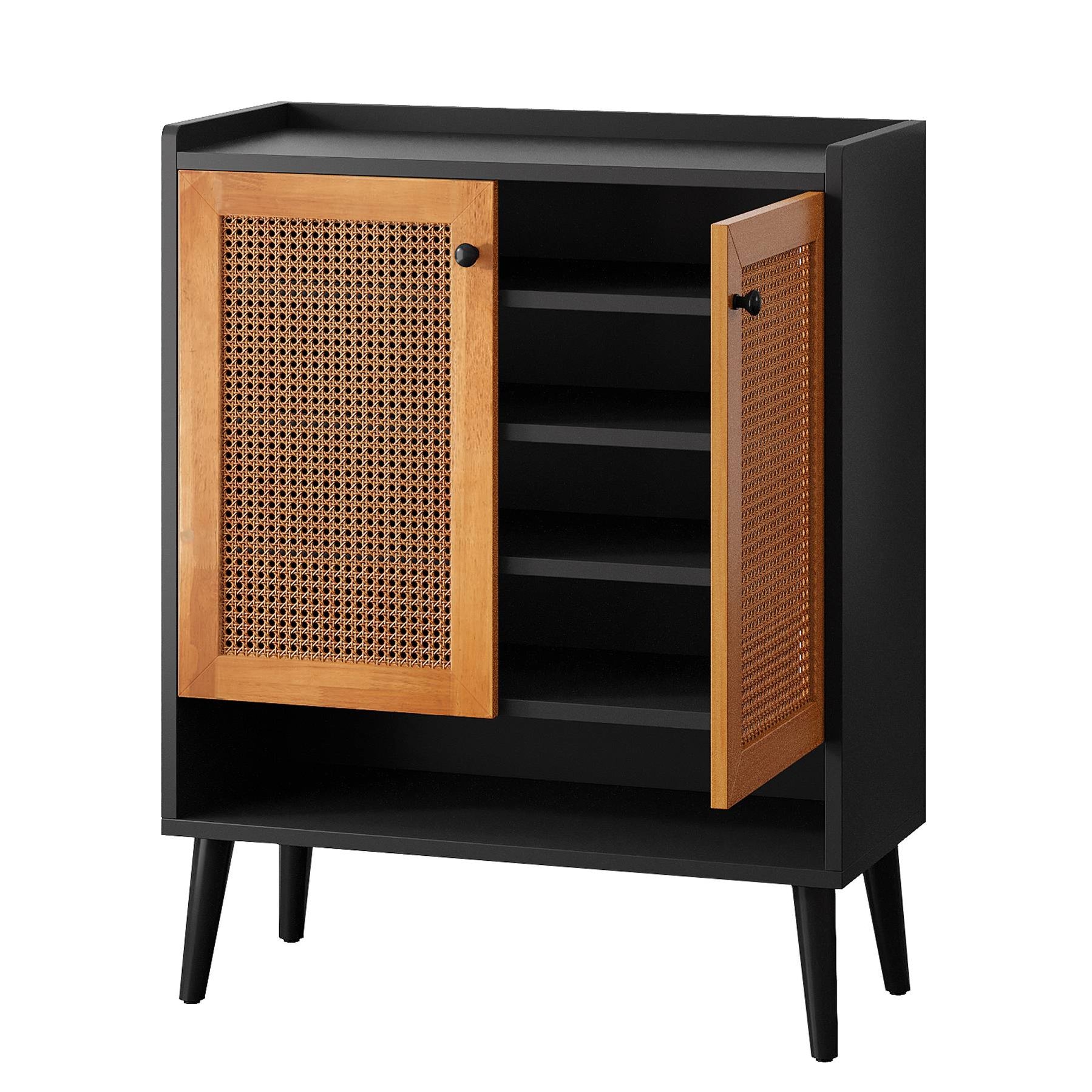 Tribesigns Shoe Cabinet, Rattan Shoe Organizer with Removable Shelves