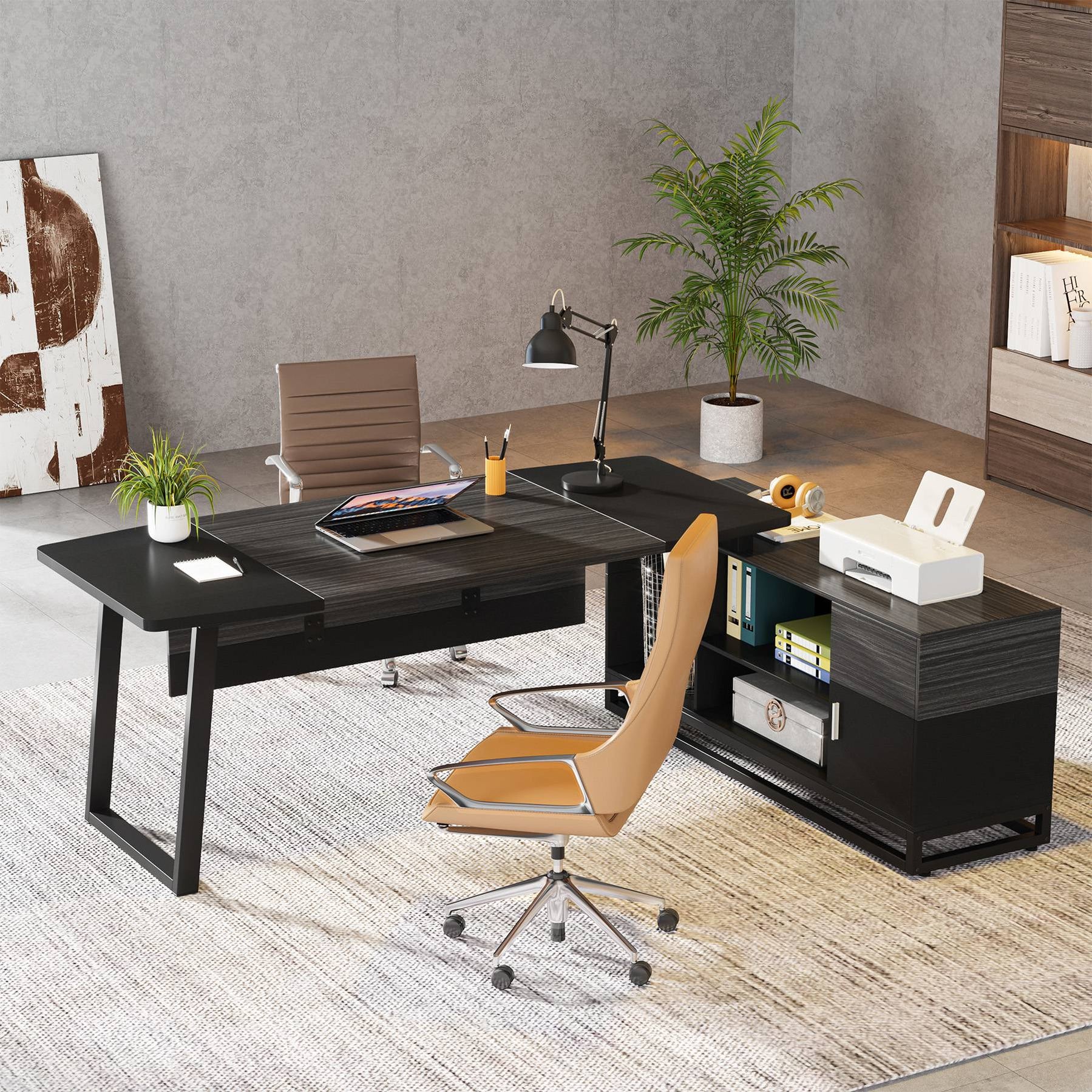 Tribesigns 67” L-Shaped Executive Desk with 55” Lateral File Cabinet