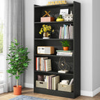 72" Black Tall Bookshelf with 5-Tier Open Storage Shelves