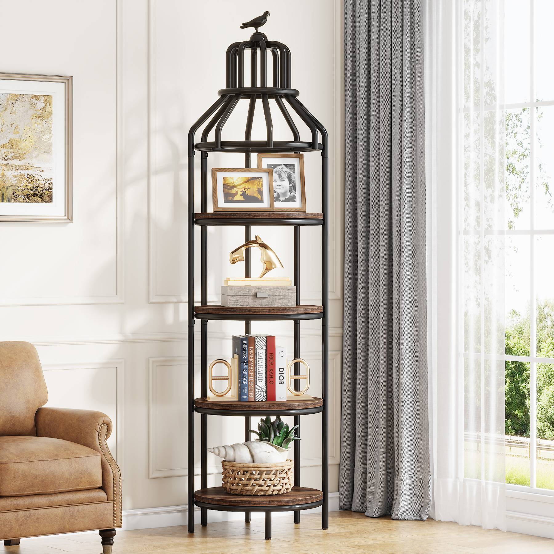 Tribesigns Bookshelf, 4-Tier Etagere Bookcase with Bird Cage Design Tribesigns