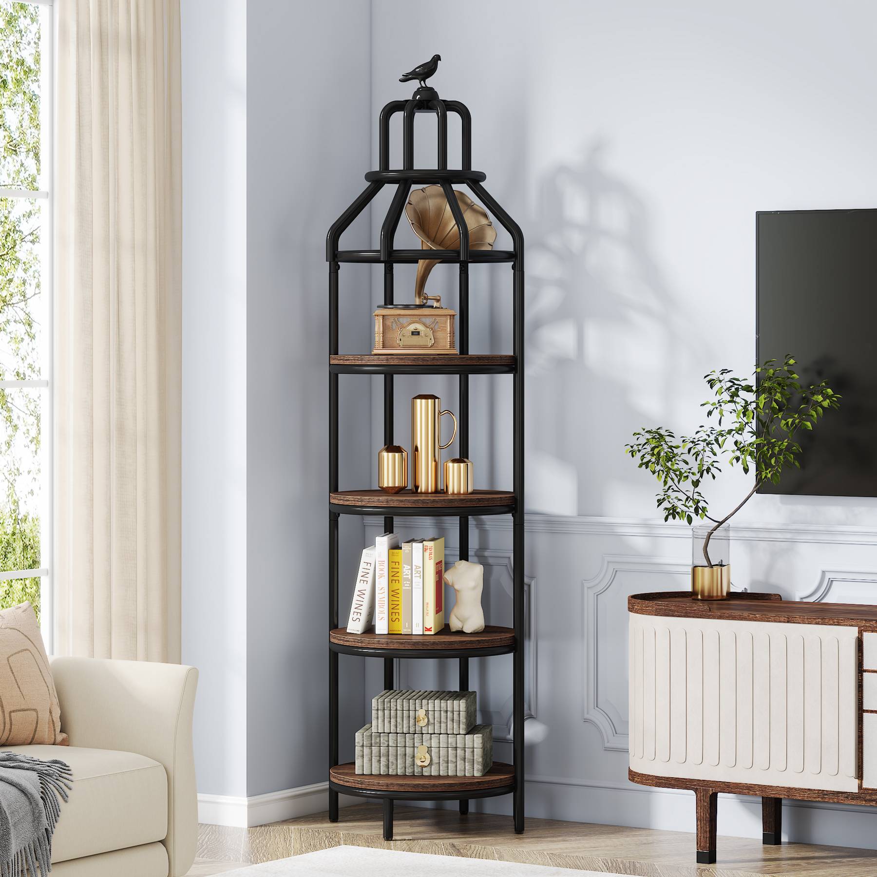Tribesigns Bookshelf, 4-Tier Etagere Bookcase with Bird Cage Design Tribesigns