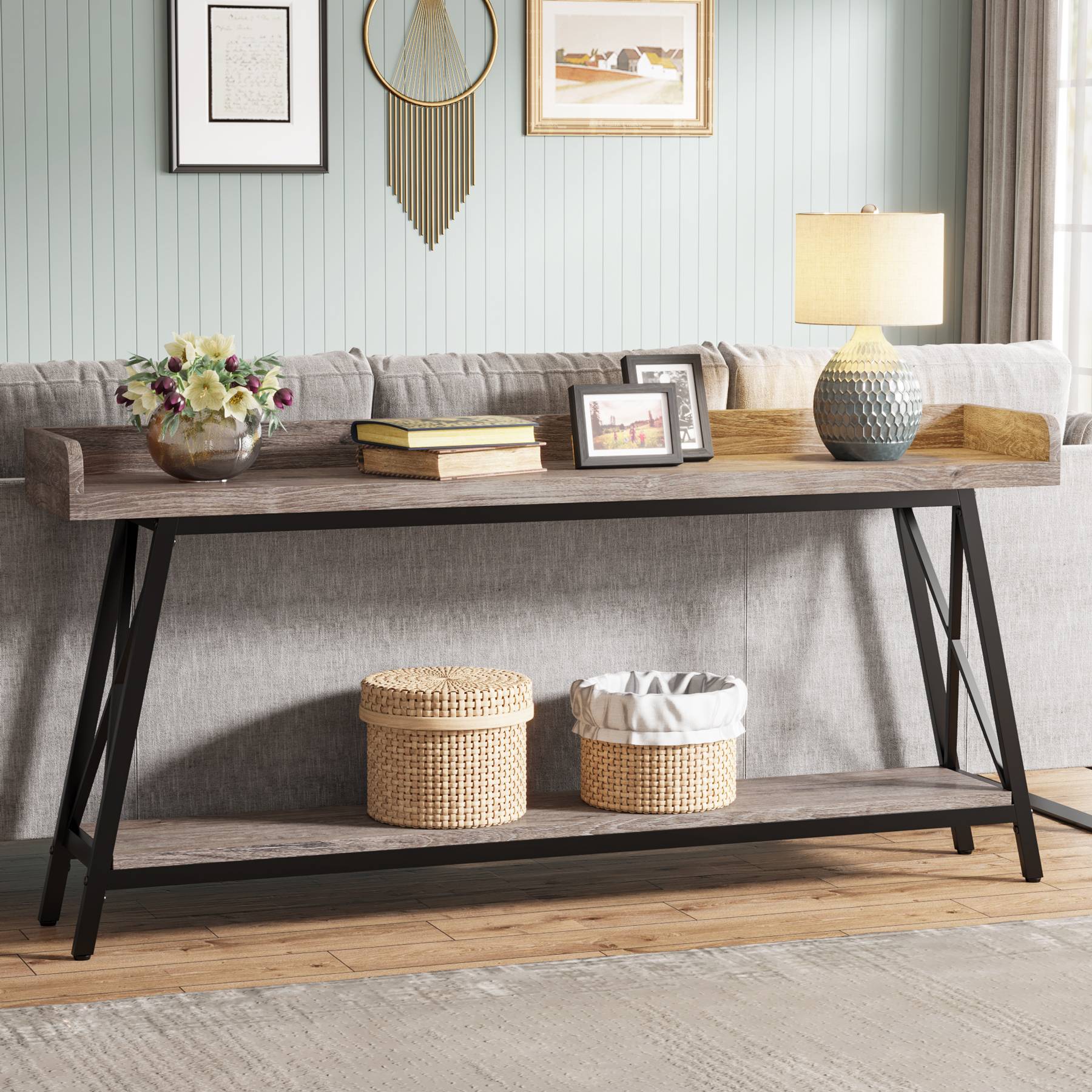 Console Table, 2-Tier Narrow Sofa Table Behind Couch Entryway Table Tribesigns