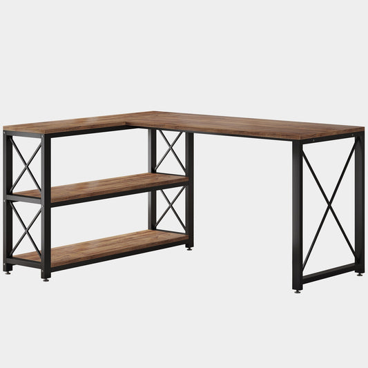 Tribesigns L-Shaped Desk, Reversible Corner Computer Desk with Shelves Tribesigns