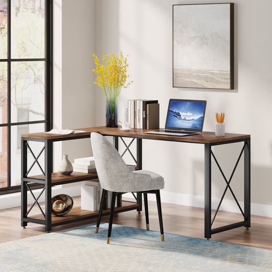 Tribesigns L-Shaped Desk, Reversible Corner Computer Desk with Shelves Tribesigns