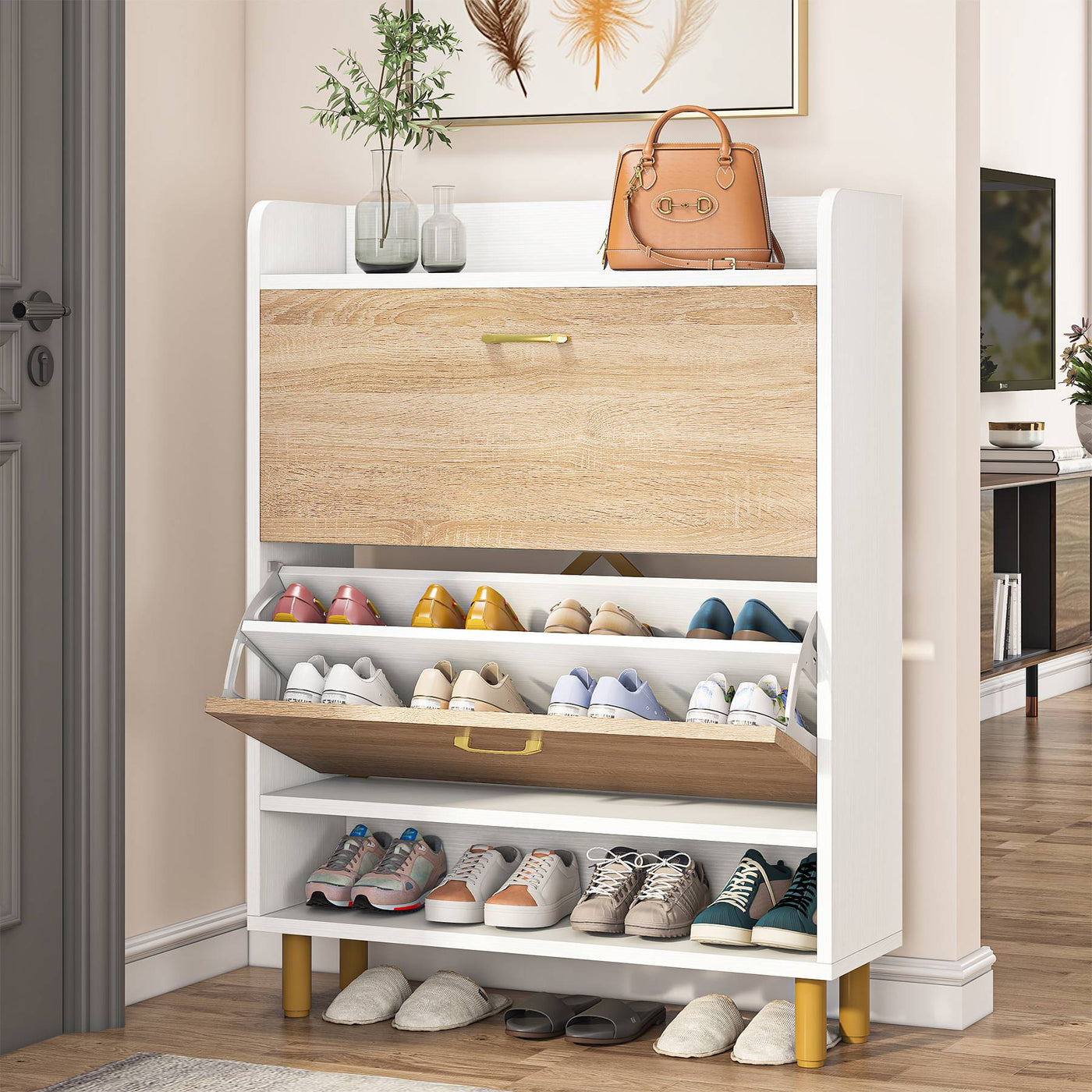 Tribesigns Shoe Storage Cabinet, 3-Tier Shoe Organizer Rack with Door