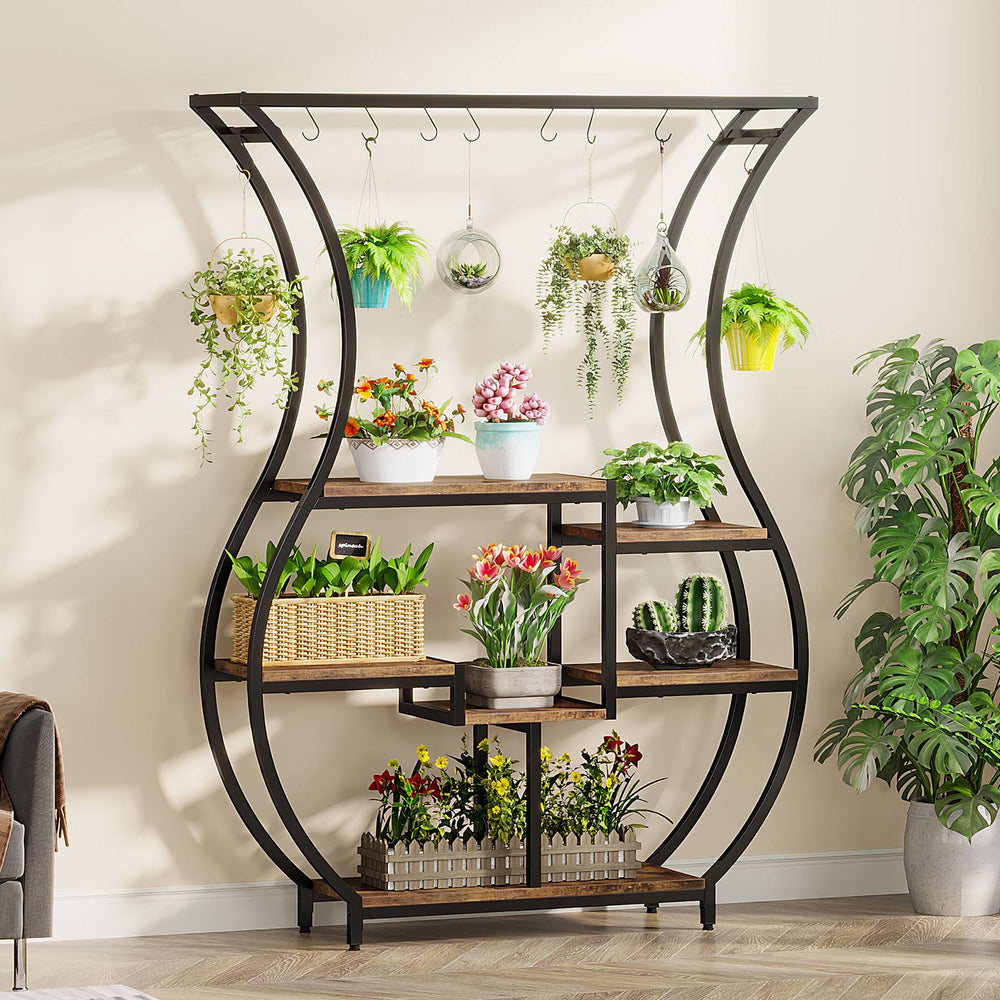 Tribesigns Plant Stand, Vase Shape 6-Tier Plant Rack with 10 Hooks ...