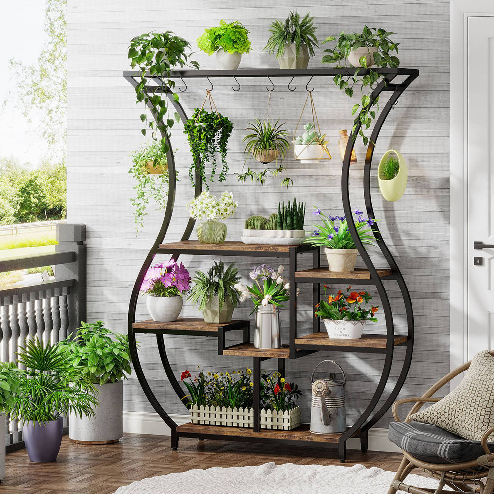 Tribesigns Plant Stand, Vase Shape 6-Tier Plant Rack with 10 Hooks ...