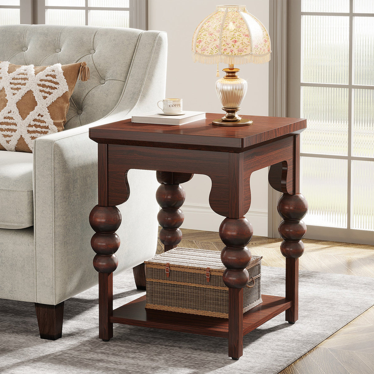 Tribesigns All Wood End Table Side Table with 2 Tier Shelves