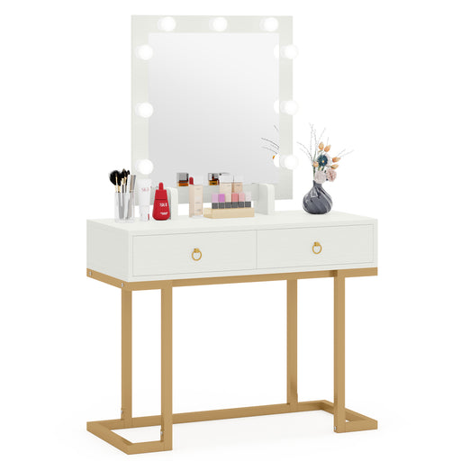 Makeup Vanity, Modern Makeup Table with 2 Storage Drawers & Lighted Mirror Tribesigns