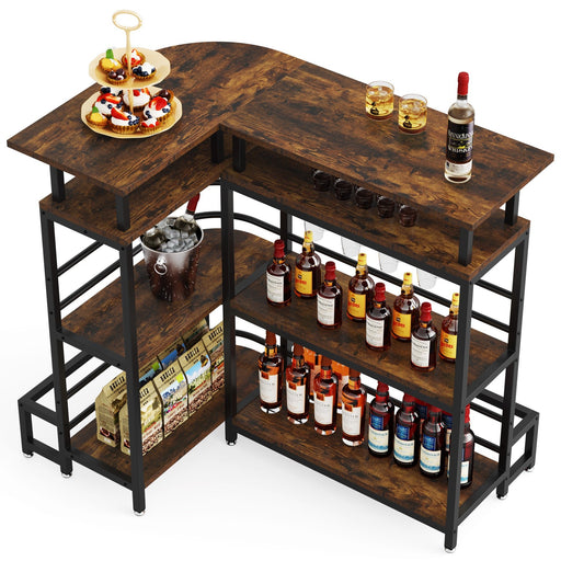 Tribesigns Home Bar Unit, L-Shaped Liquor Bar Table with and - Black