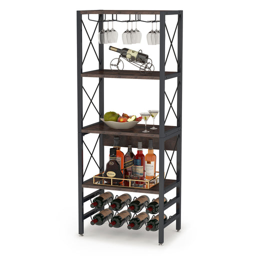 Wine Rack, 4-Tier Wine Bakers Shelf with Glass Holder Tribesigns