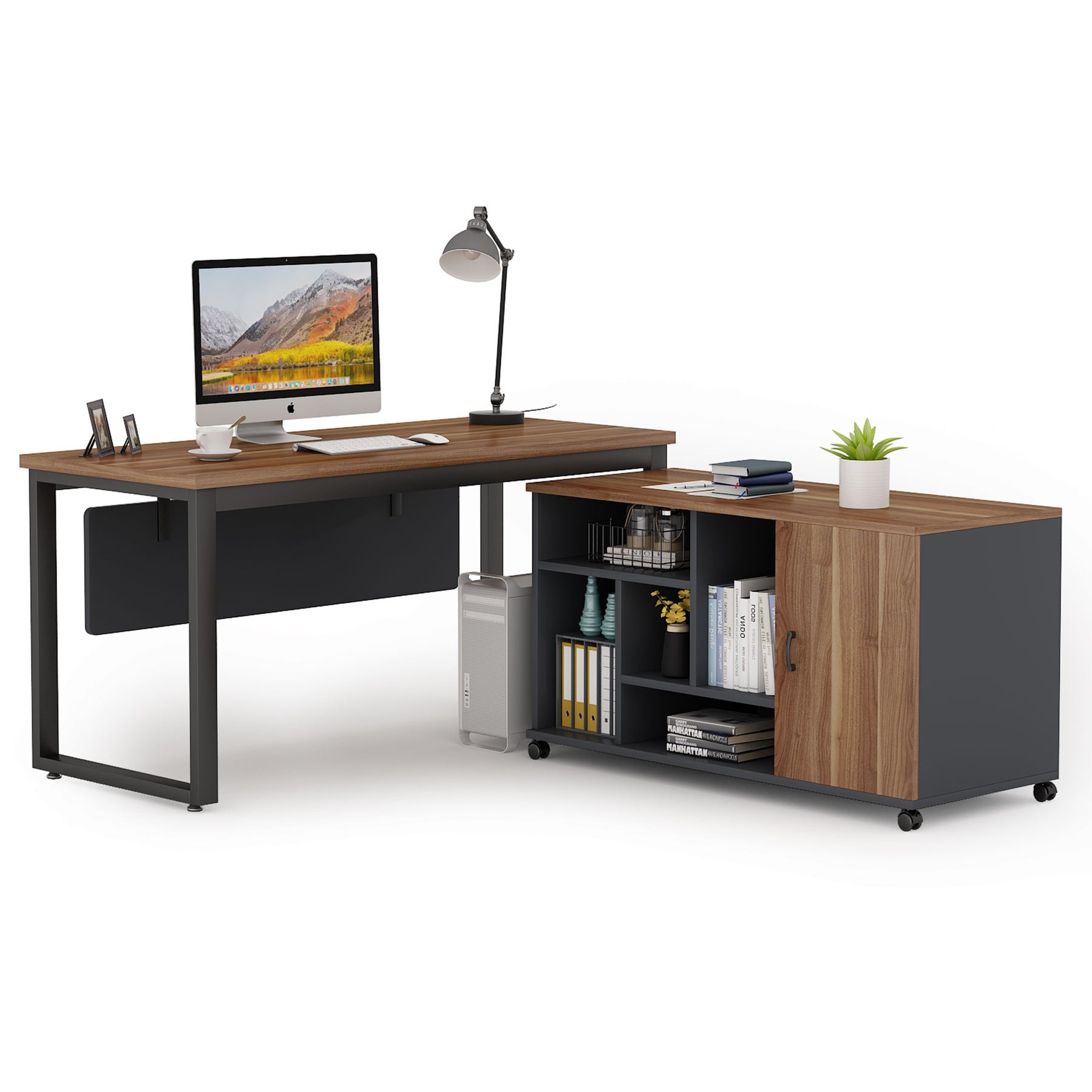 Tribesigns 55'' L-Shaped Computer Desk with 47‘’ File Cabinet