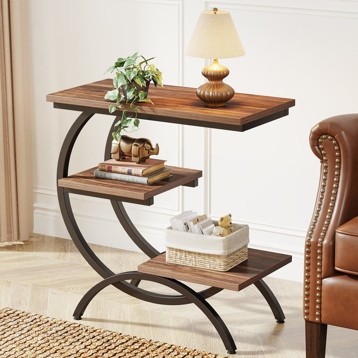C-Shaped End Table, Industrial 3-Tier Side Table for Small Space Tribesigns
