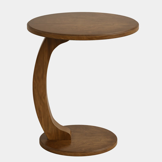 C-Shaped End Table, Round Solid Wood Side Table for Living Room Tribesigns