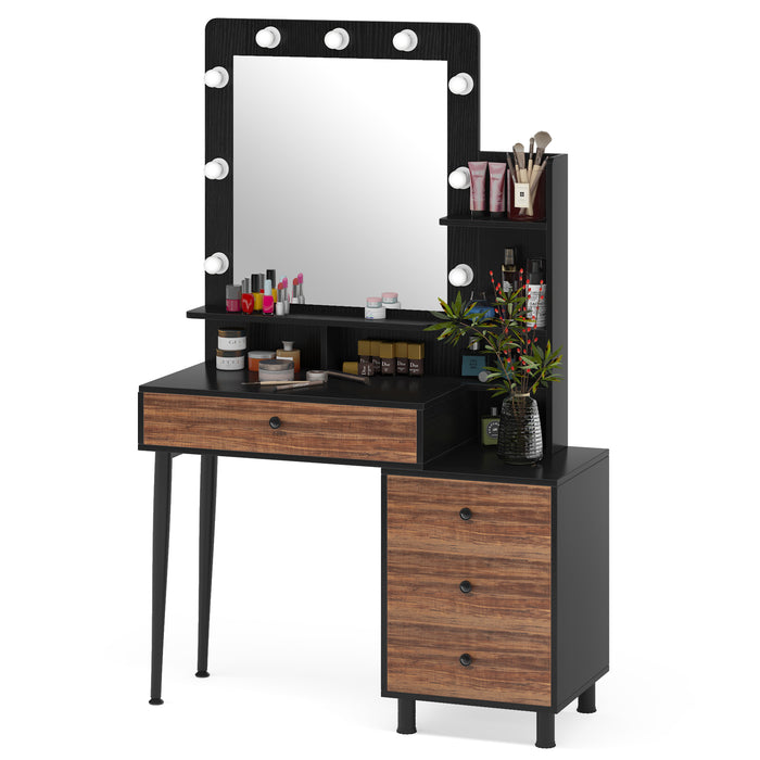 Makeup Vanity, Large Dressing Table Lighted Mirror & Drawers Tribesigns