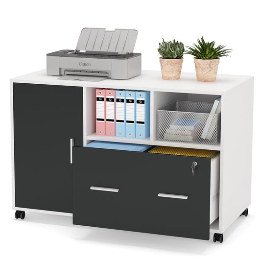 File Cabinet, Lateral Printer Stand with Wheels and Shelves Tribesigns