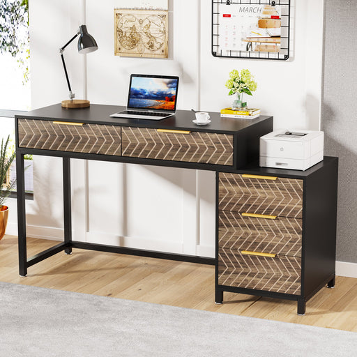 Computer Desk with 5 Drawers, 47" Writing Table with Reversible File Cabinet Tribesigns