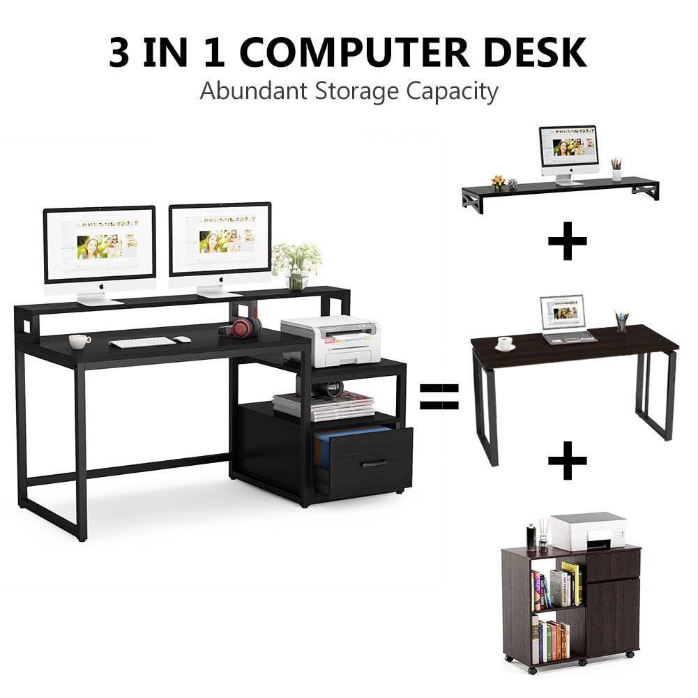 Tribesigns 60'' Computer Desk with File Drawer & Storage Shelves