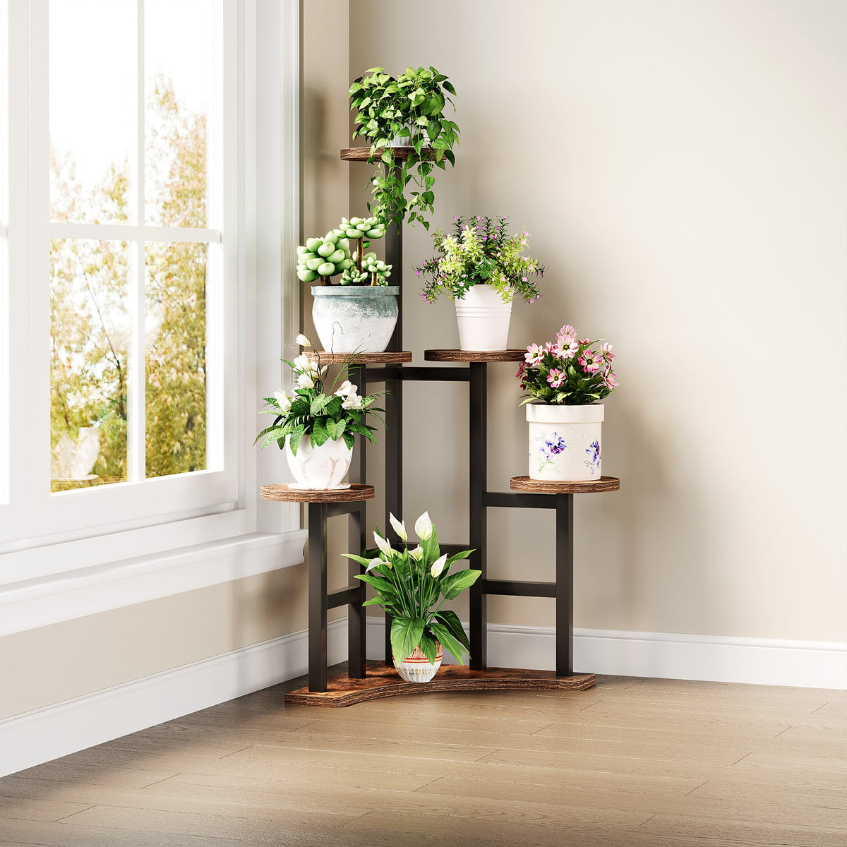 Corner Plant Stand Indoor, 6 Tiered Plant Shelf Flower Stand-Tribesigns