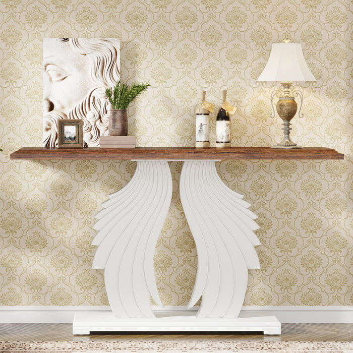 Farmhouse Console Table, Wood Sofa Table with Wings Shaped Pedestal Tribesigns