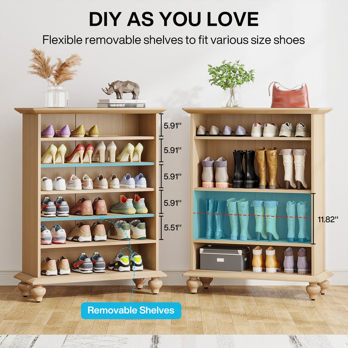 Farmhouse Shoe Cabinet, 6-Tier Shoe Storage Organizer with Shelves & Doors Tribesigns