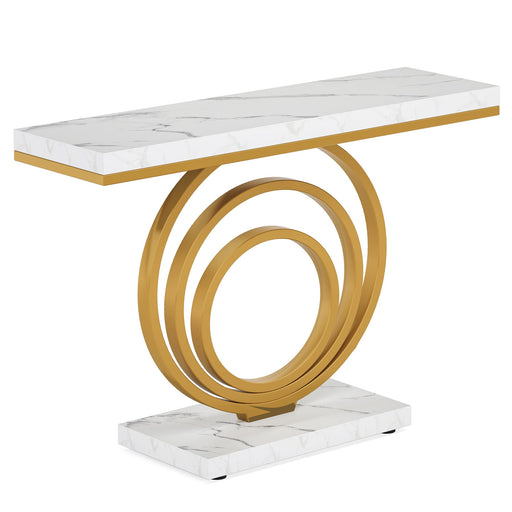 Faux Marble Console Table, 41" Entryway Sofa Table with Gold Ring Base Tribesigns