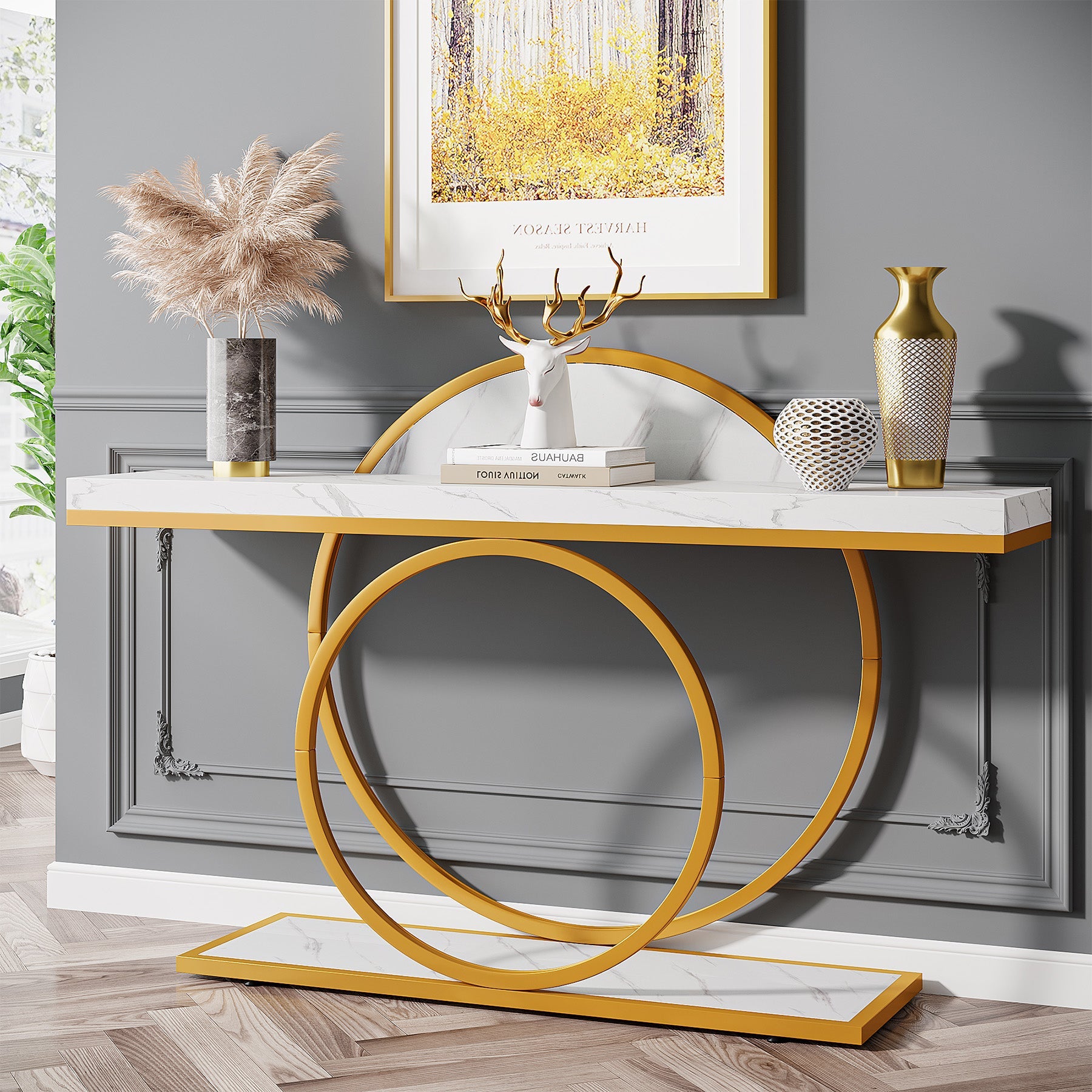 Tribesigns 70.9 Faux Marble Console Table with 2 Tier Storage Shelf