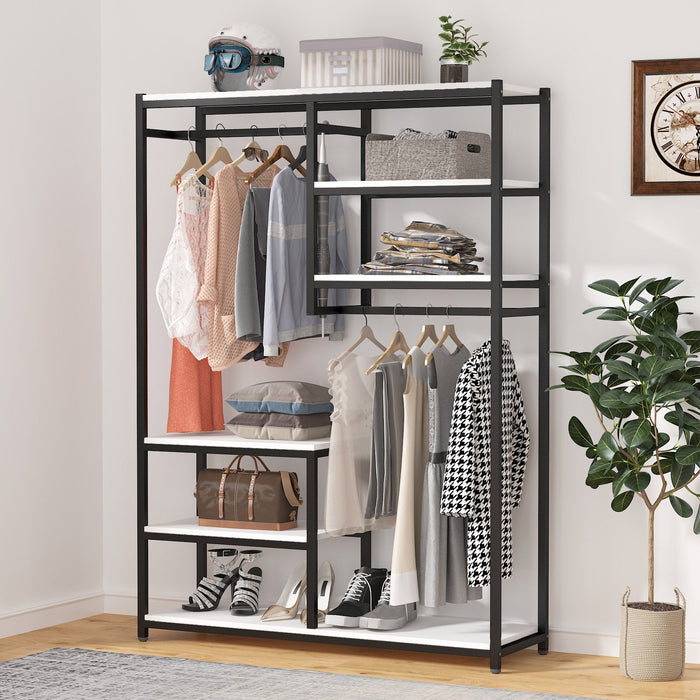 Freestanding Closet Organizer, Clothes Racks with 2 Hanging Rod Tribesigns