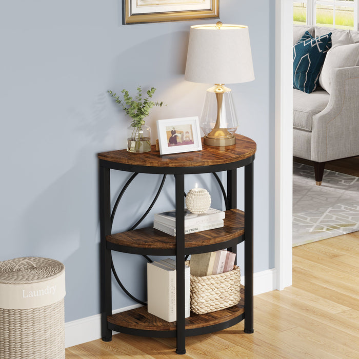Half-Round End Table, 3-Tier Narrow Side Table with Metal Frame Tribesigns