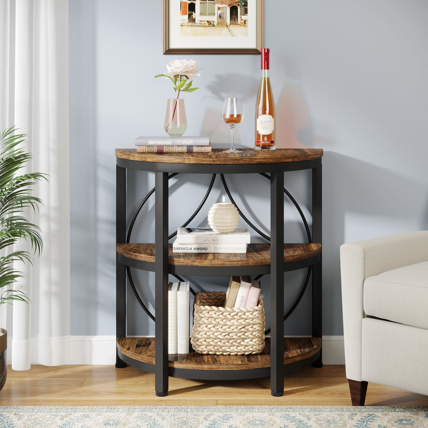 Tribesigns Half-Round End Table 3-Tier Narrow Side Table