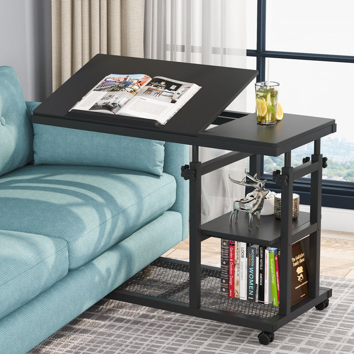 Height Adjustable C Table, Mobile Side Table with Tiltable Drawing Board Tribesigns