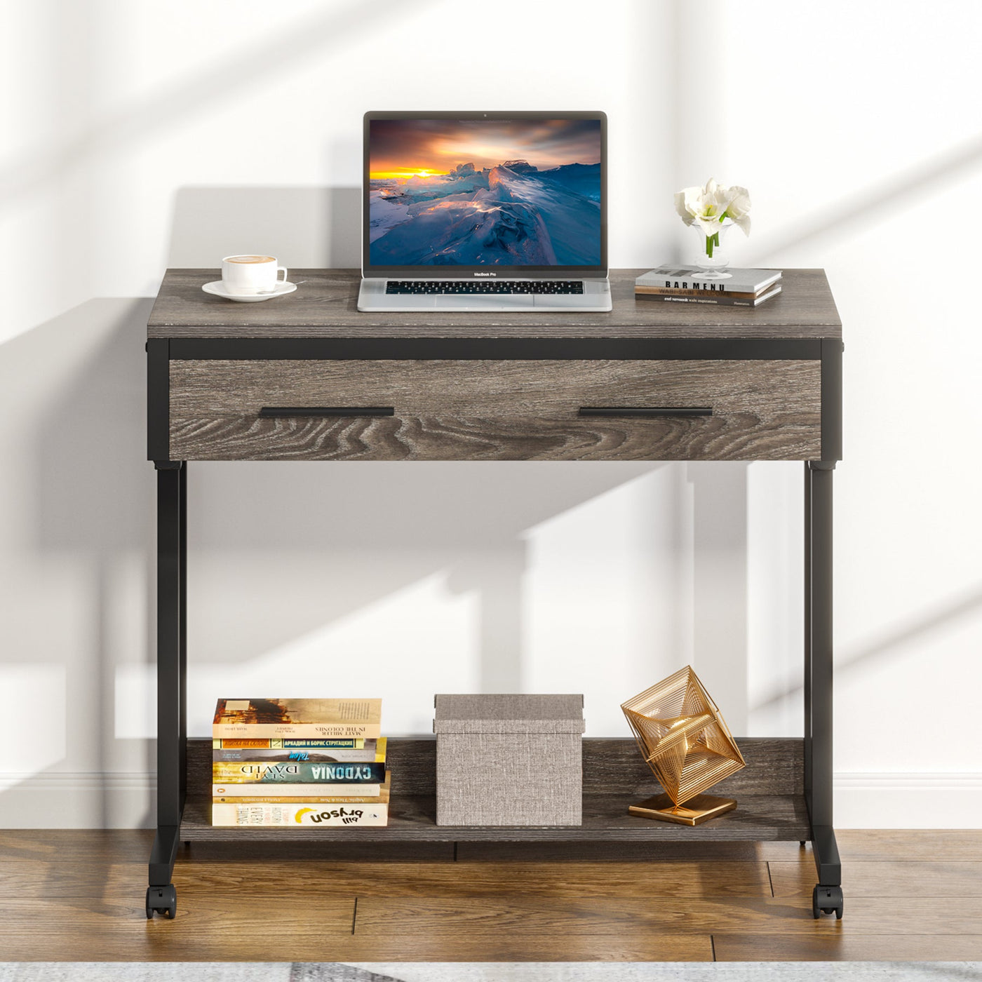 Tribesigns Height Adjustable Desk Mobile Side Table with Drawers