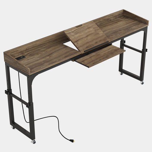 Height Adjustable Overbed Table with Wheels & Charging Station Tribesigns