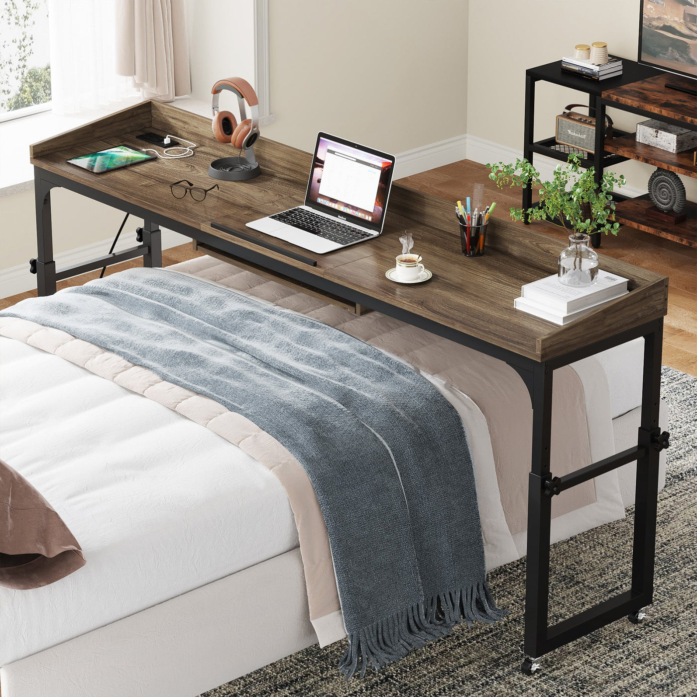 Tribesigns Mobile Adjustable Overbed Table with Charging Station