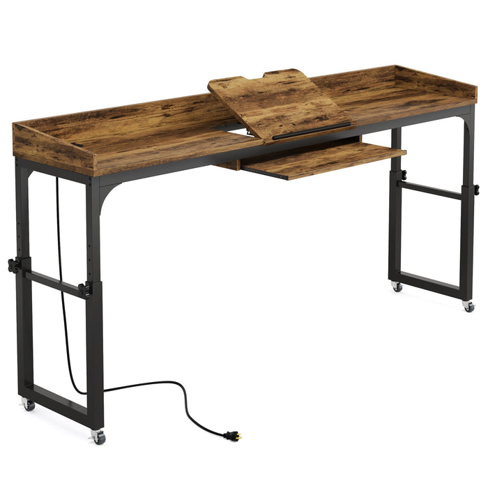 Height Adjustable Overbed Table with Wheels & Charging Station Tribesigns