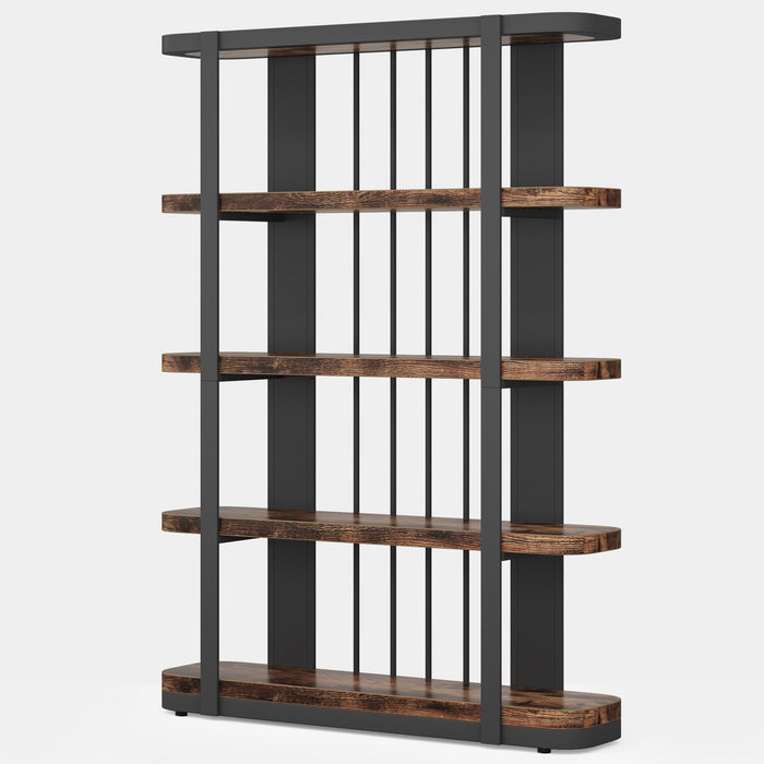 Industrial Bookshelf, 5-Tier Bookcase Open Display Shelf with Thickened Boards Tribesigns