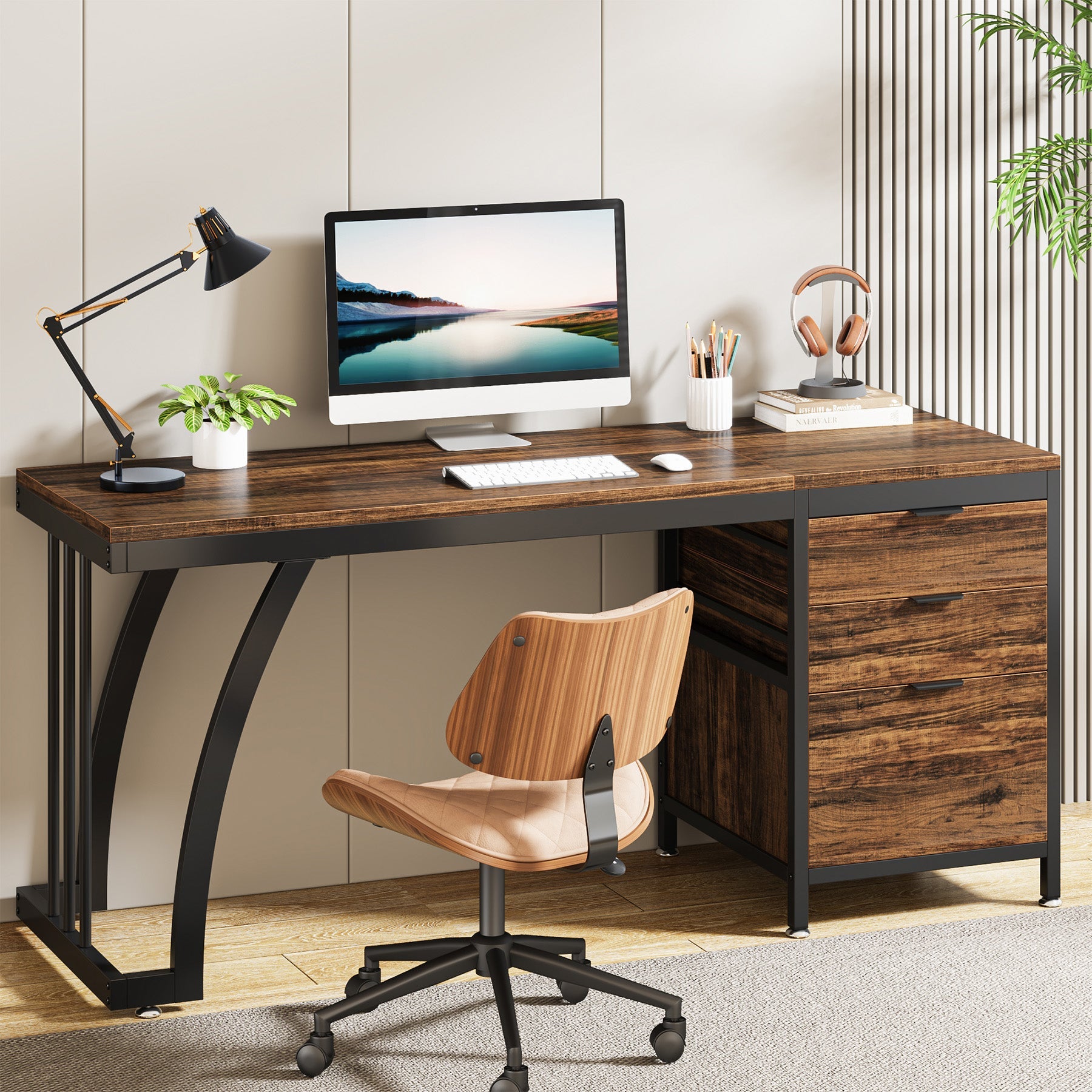 Industrial Computer Desk Industrial Computer Desk, Rustic Wood And