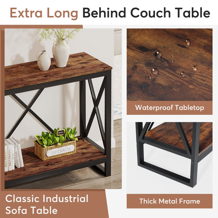 Industrial Console Table, 70.9" Entry Sofa Table with Open Storage Shelf Tribesigns