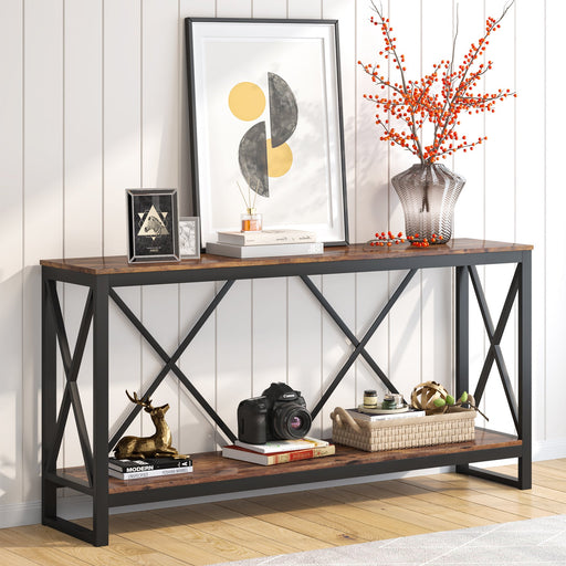 Industrial Console Table, 70.9" Entry Sofa Table with Open Storage Shelf Tribesigns