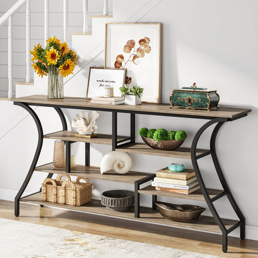 Industrial Console Table, 70.9" Extra Long Entryway Table with Storage Shelves Tribesigns