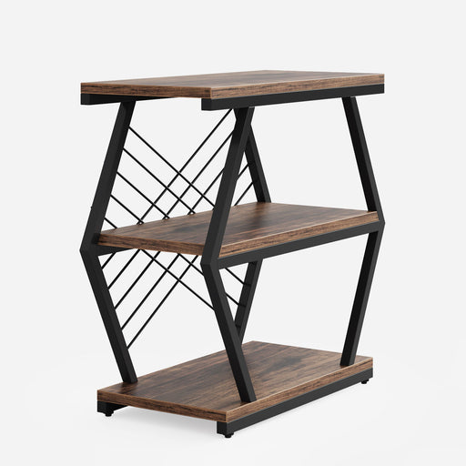 Industrial End Table Side Table with 3 Storage Shelves & Metal Frame Tribesigns