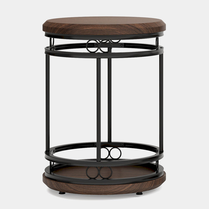 Industrial End Table with Storage Shelf, 2-Tier Round Side Table Tribesigns