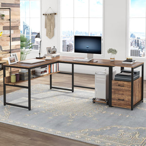 Tribesigns 70'' L-Shaped Computer Desk with Shelves and Drawers
