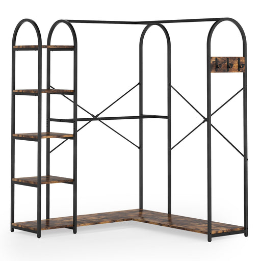 L-Shaped Clothes Rack, Corner Garment Rack with Storage Shelves Tribesigns