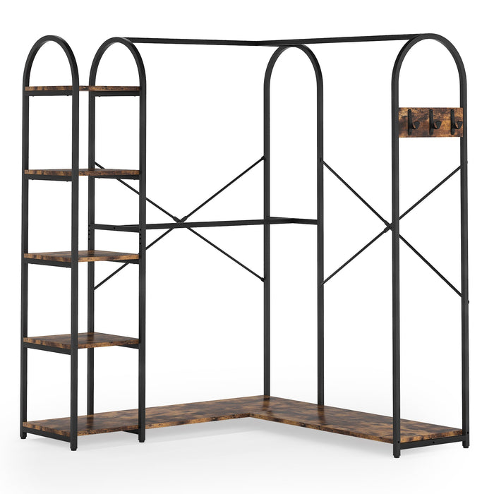 L-Shaped Clothes Rack, Corner Garment Rack with Storage Shelves Tribesigns
