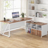 L-Shaped Computer Desk, 55" / 63" Executive Desk and Mobile File Cabinet Tribesigns 3